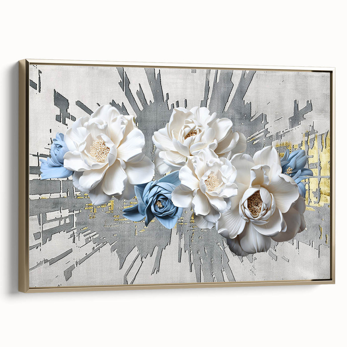 Framed canvas wall art showcasing an abstract design with gold and black strokes, ideal for modern decor. This piece adds elegance to any living space.