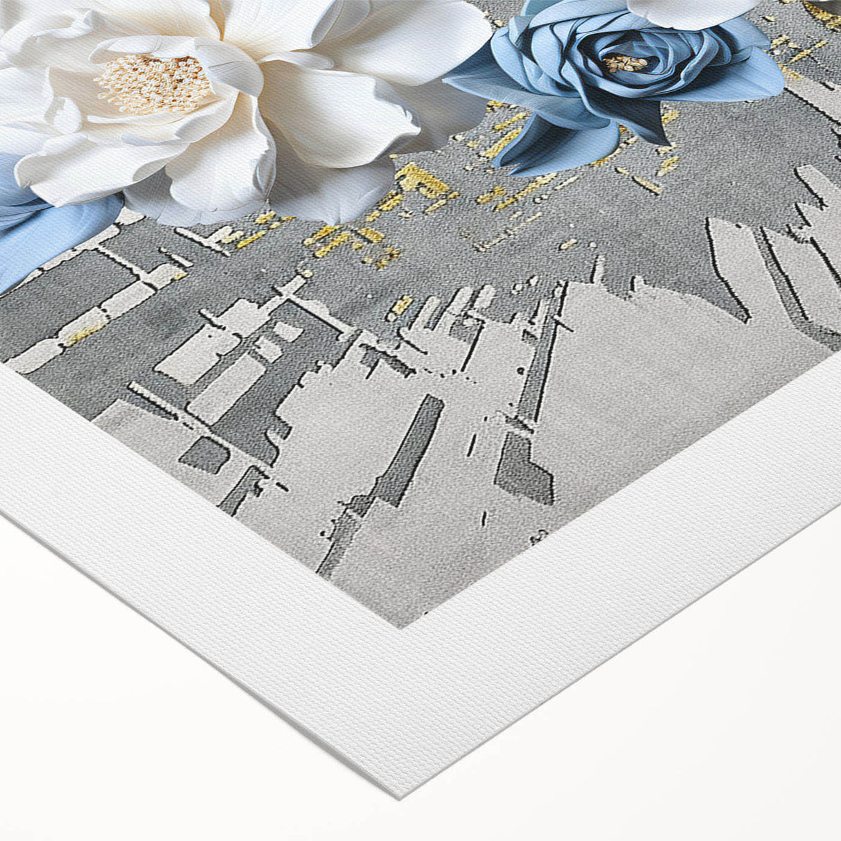 Abstract wall art featuring a vibrant composition of strokes and lines in shades of blue, yellow, and orange, perfect for modern home decor. The rolled canvas design allows for easy framing and display, enhancing any interior space with its artistic flair.