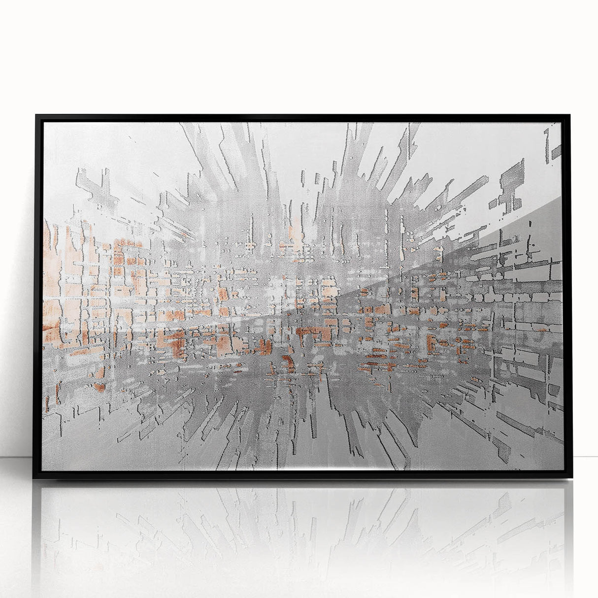 Framed acrylic wall art featuring an abstract design of colorful strokes and lines, set against a black background, ideal for modern home decor.
