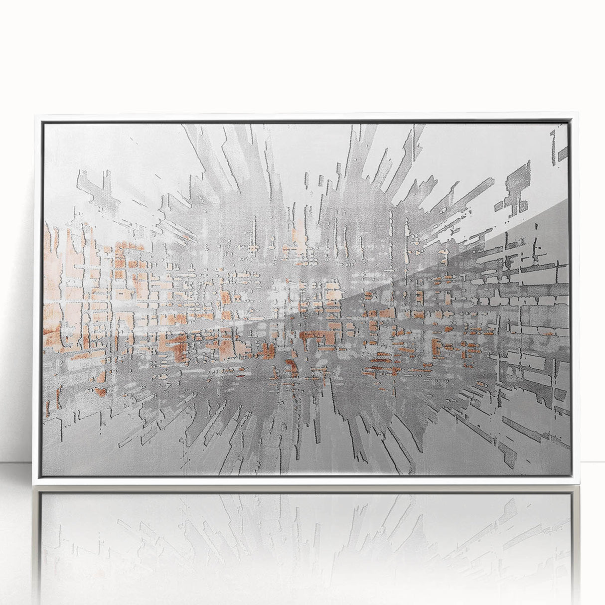 Framed acrylic wall art featuring an abstract design of colorful strokes and lines, set against a white background, perfect for modern home decor.
