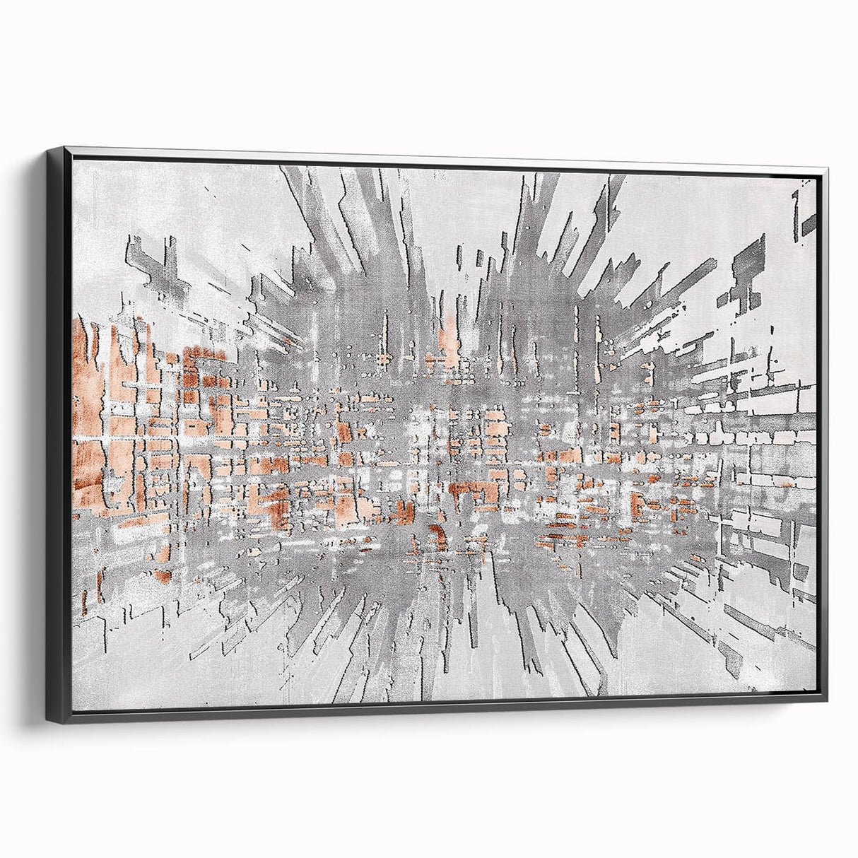 Framed canvas wall art showcasing an abstract design of colorful strokes and lines, presented with a sleek black frame, ideal for modern home decor enhancement.
