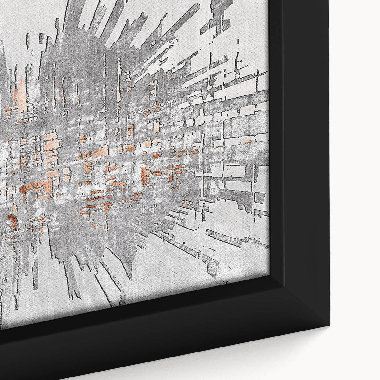 Abstract canvas wall art showcasing vibrant strokes and lines in shades of blue, orange, and yellow, framed elegantly, perfect for modern decor.