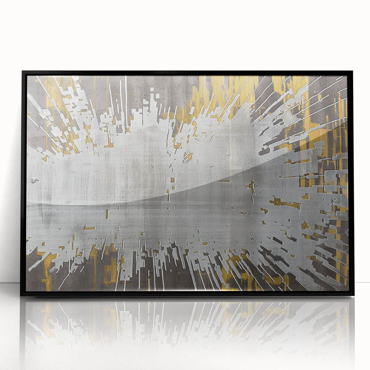 Framed acrylic wall art featuring an abstract design of colorful strokes and lines in a modern style, set against a sleek black frame, perfect for contemporary decor.