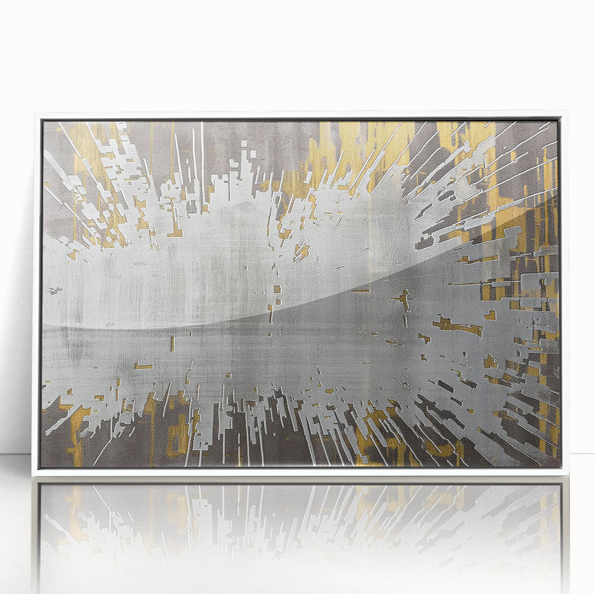 Framed abstract wall art featuring dynamic strokes and lines in vibrant colors, set against a clean white background, perfect for modern home decor.