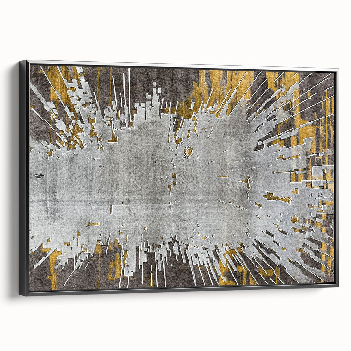 Framed canvas wall art showcasing an abstract design of colorful strokes and lines, set against a black background, emphasizing modern decor aesthetics.