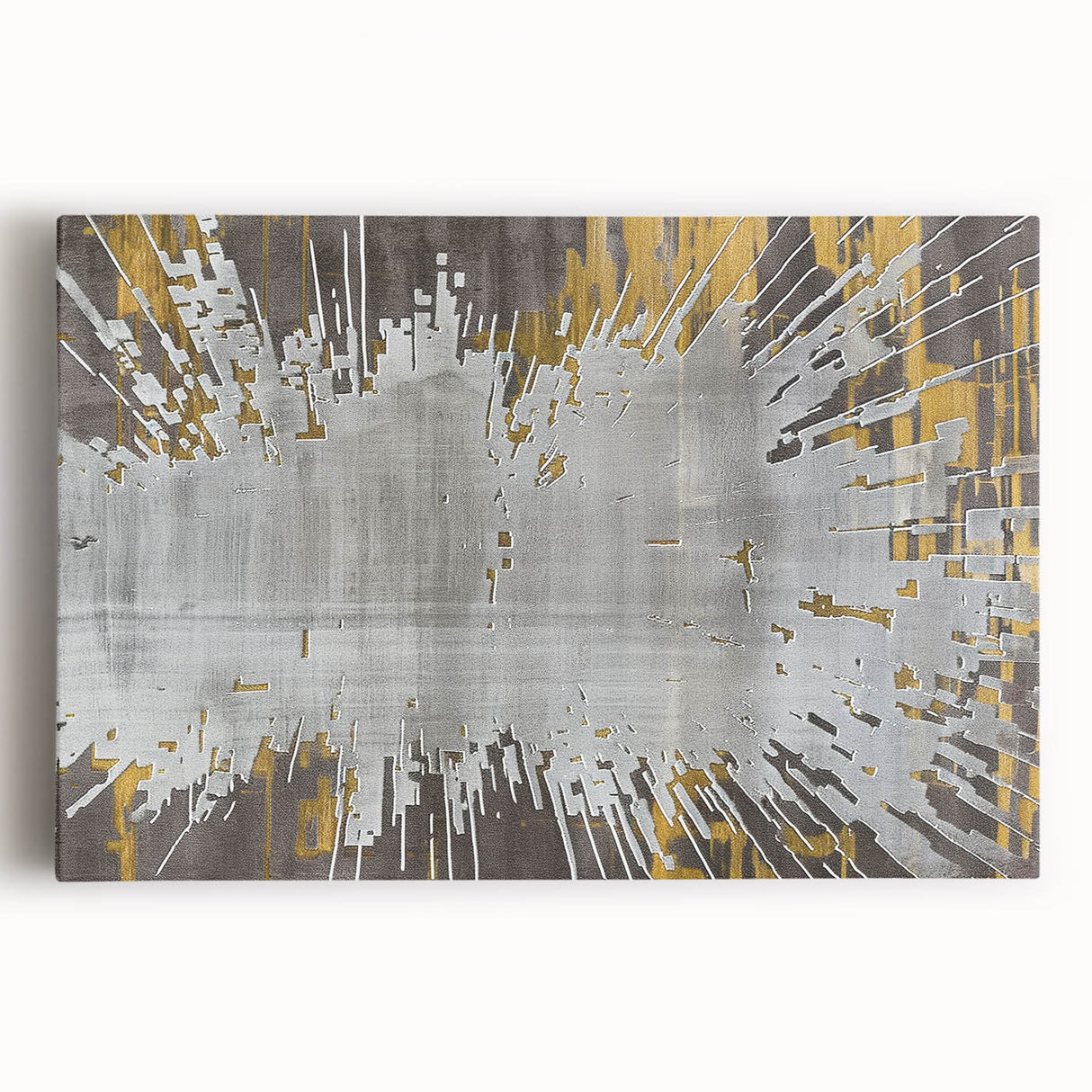 Abstract strokes and lines design in vibrant colors on stretched canvas wall art, ideal for modern home decor, showcasing dynamic patterns and textures.