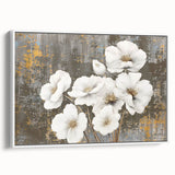 Framed canvas wall art showcasing an abstract design with colorful strokes and lines, featuring a sleek white frame. Ideal for modern home decor.