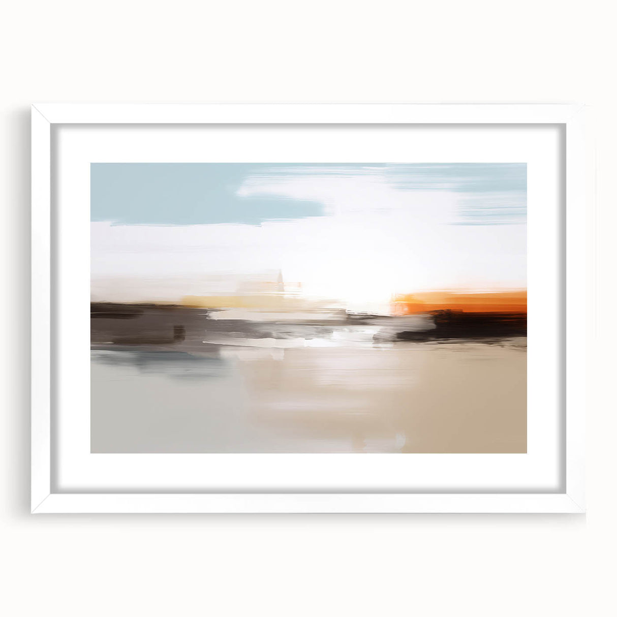 Abstract wall art featuring a collection of colorful strokes and lines, elegantly framed with a white mat for a modern aesthetic, perfect for contemporary decor.