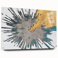 Abstract strokes and lines in vibrant colors create a modern wall art design, displayed in acrylic glass with pin attachments, perfect for contemporary decor.