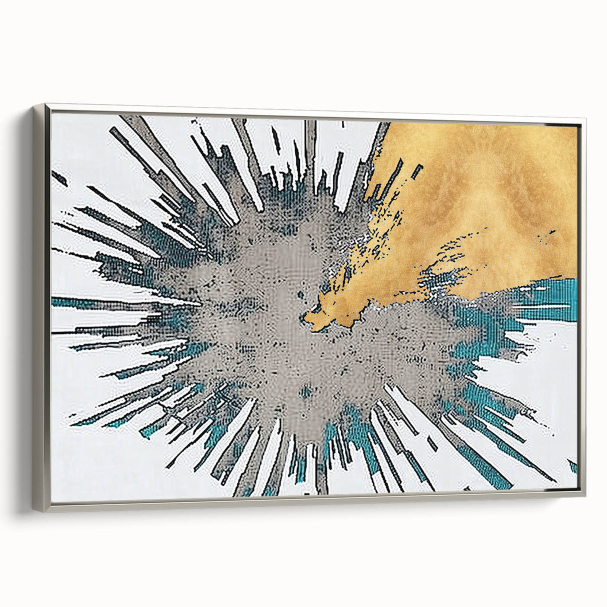 Framed wall art featuring abstract strokes and lines in soft silver tones, showcasing a modern design that enhances contemporary interior decor. Perfect for living spaces.