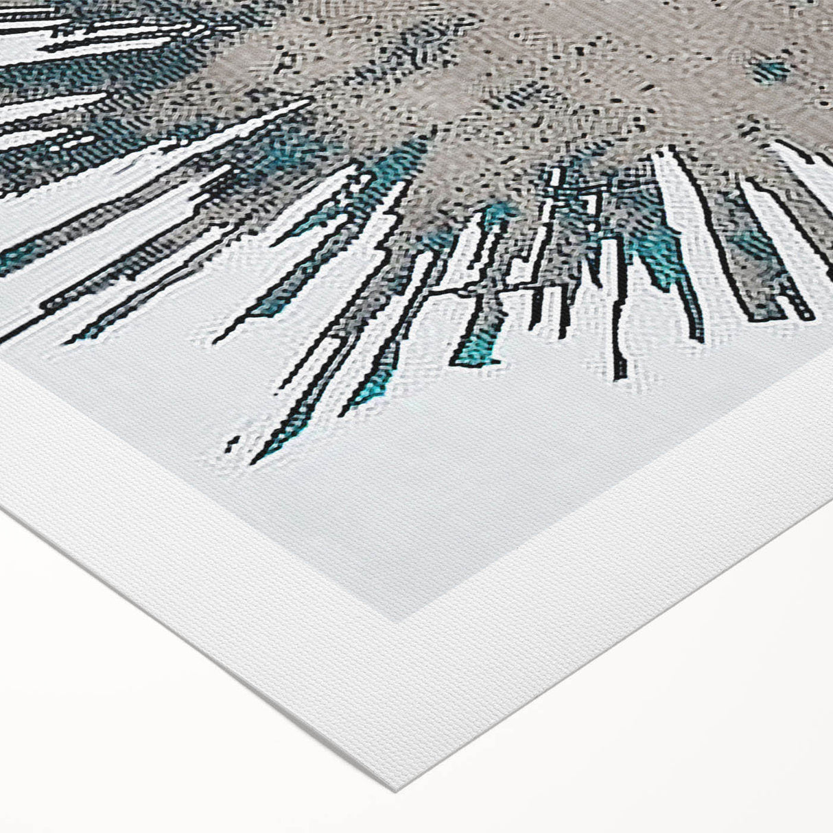 Abstract wall art featuring vibrant strokes and lines in shades of blue, orange, and yellow on rolled canvas, showcasing a modern artistic design perfect for contemporary decor.