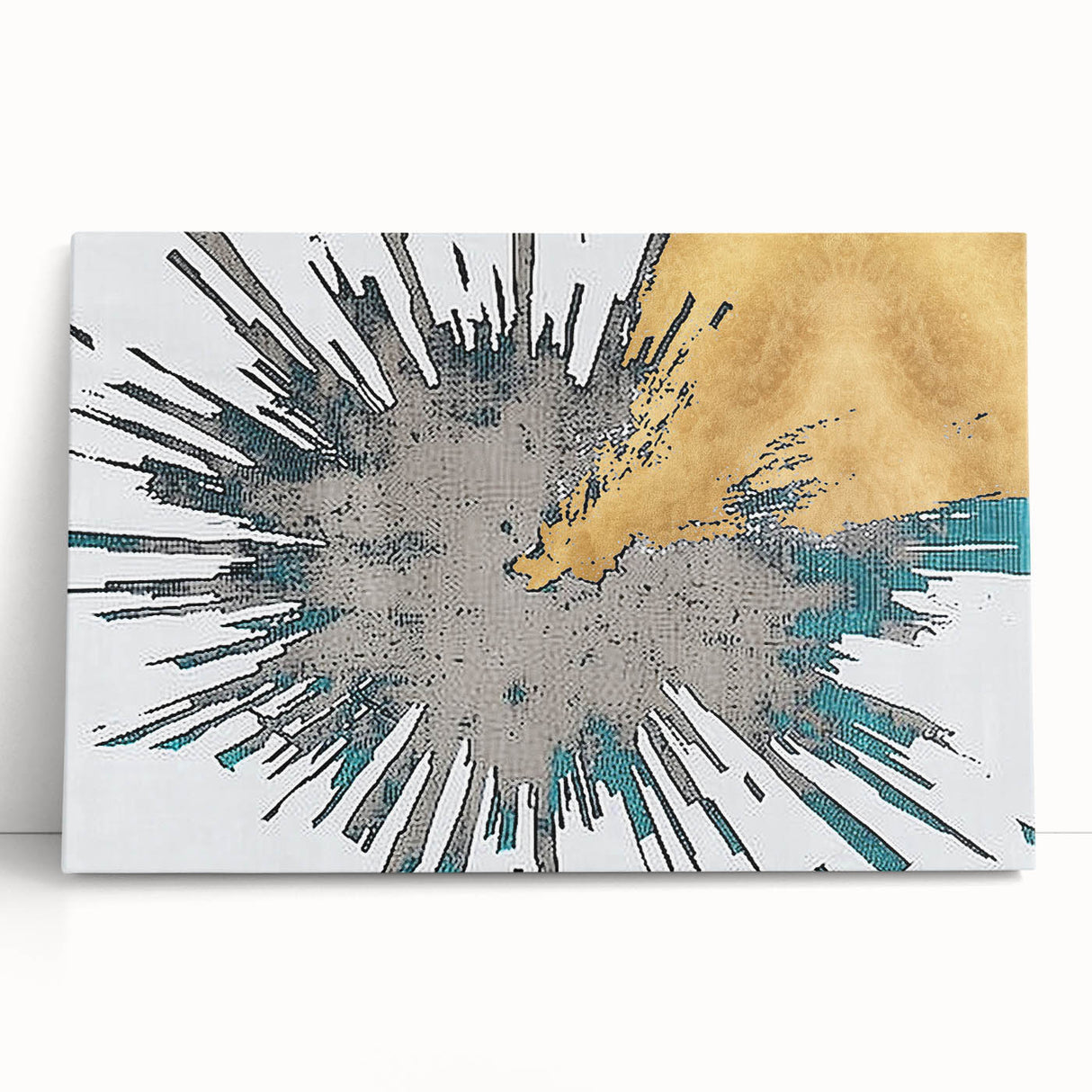 Abstract wall art featuring vibrant strokes and lines in shades of blue, green, and gold, designed for modern home decor, perfect for enhancing living spaces.