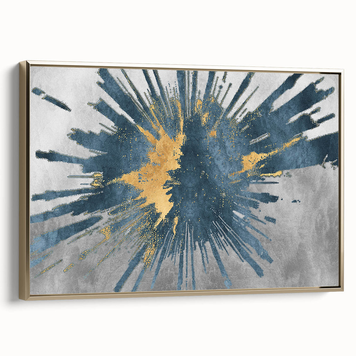 Framed wall art featuring an abstract design with gold strokes and lines on a textured canvas, showcasing a modern aesthetic ideal for contemporary home decor.