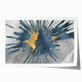 Abstract wall art print showcasing vibrant strokes and lines in a blend of blue, gold, and white, perfect for modern decor. Ideal for adding a contemporary touch to living spaces.