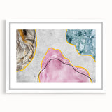 Abstract wall art featuring a modern design of colorful strokes and lines in a white frame with a mat, perfect for contemporary home decor.