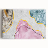 Abstract strokes and lines design on a stretched canvas wall art piece, showcasing vibrant colors and dynamic patterns, perfect for modern home decor.