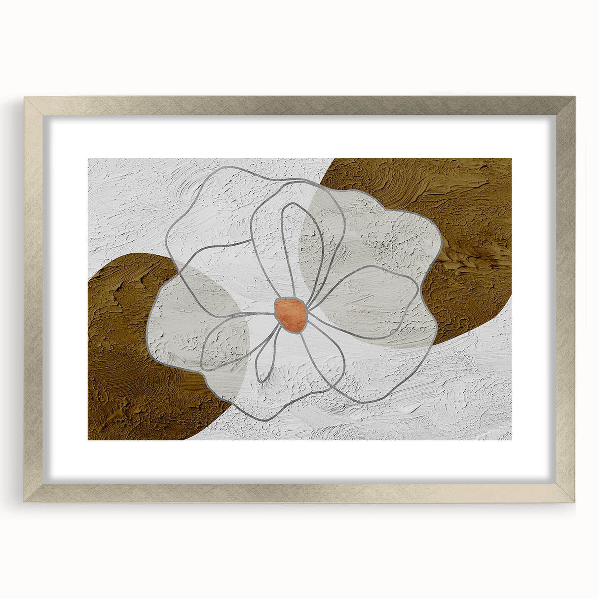 Abstract wall art featuring a design of colorful strokes and lines in a silver frame with matting, ideal for modern interior decor. Perfect for adding a contemporary touch to any room.
