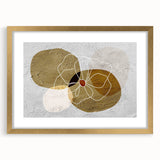 Abstract wall art featuring a striking design of gold strokes and lines, elegantly framed with a mat, perfect for modern home decor and interior design enhancement.