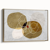 Framed wall art featuring an abstract design of gold strokes and lines on a textured white background, showcasing a modern aesthetic ideal for contemporary decor.