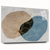 Abstract wall art design showcasing vibrant strokes and lines in bold colors, displayed in an acrylic glass frame with visible mounting pins, perfect for modern decor.