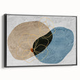 Framed canvas wall art showcasing an abstract design of colorful strokes and lines against a black background, perfect for modern home decor.