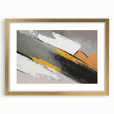 Abstract wall art featuring a dynamic design of colorful strokes and lines in a stylish gold frame with a mat. Ideal for modern home decor or office spaces.