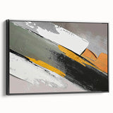Framed canvas wall art showcasing an abstract design of dynamic strokes and lines in black, adding modern elegance to any decor. Side view highlights its sleek frame and artistic texture.