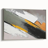 Framed wall art featuring an abstract design with silver strokes and lines, showcasing a modern aesthetic perfect for contemporary home decor.