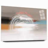 Abstract wall art featuring vibrant strokes and lines in shades of blue, yellow, and pink, displayed in a sleek acrylic glass frame from the 680 collection.