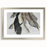 Abstract wall art featuring dynamic strokes and lines in a silver frame with a mat, showcasing a modern design ideal for contemporary home decor.