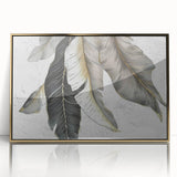 Framed wall art featuring an abstract design of colorful strokes and lines in gold and neutral tones, ideal for modern decor and artistic spaces.