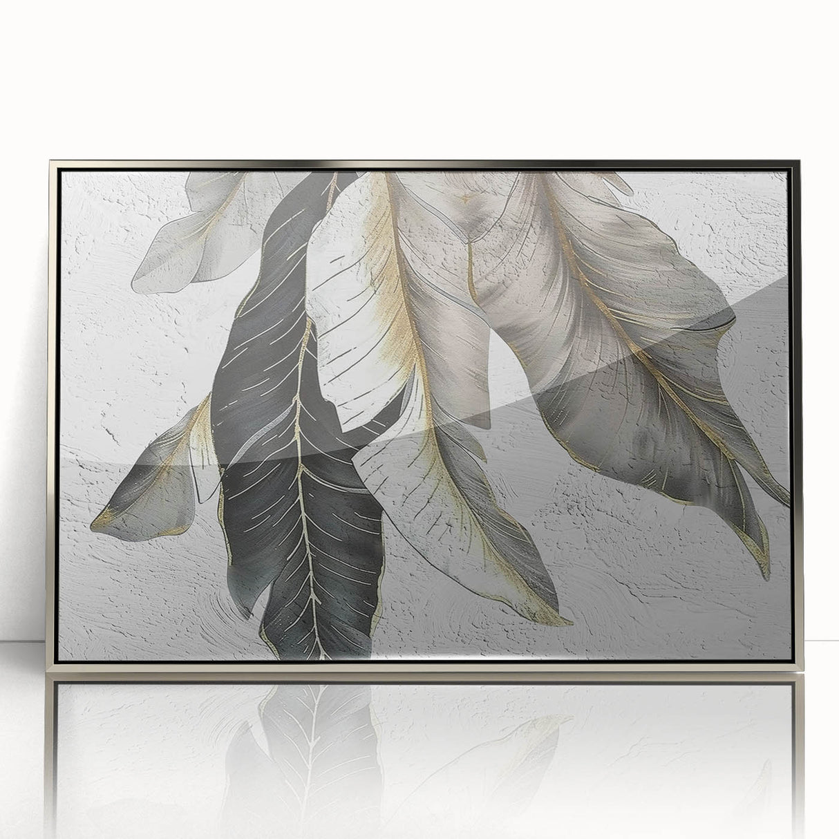 Framed acrylic wall art featuring an abstract design of colorful strokes and lines in silver tones, perfect for modern home decor or office spaces.
