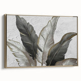 Framed wall art featuring an abstract design of strokes and lines in gold tones. The piece showcases a modern aesthetic, perfect for contemporary decor, highlighting its elegant side view. Ideal for enhancing living spaces or offices.