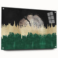 Abstract wall art featuring colorful strokes and lines in a modern design, presented in a side view showcasing the acrylic glass framing and mounting pins.