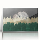 Framed acrylic wall art featuring a modern abstract design with colorful strokes and lines, set against a white background, ideal for contemporary home decor.