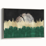 Framed canvas wall art displaying an abstract design of colorful strokes and lines, showcased from a silver side view, perfect for modern decor.