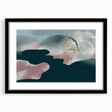 Abstract wall art print featuring dynamic strokes and lines in a modern design, framed in sleek black, perfect for contemporary home decor.
