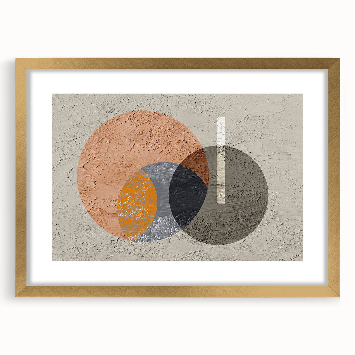 Abstract strokes and lines design in gold and black framed wall art, showcasing a modern aesthetic perfect for contemporary home decor. The mat adds elegance to the overall look.