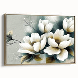 Framed canvas wall art showcasing abstract strokes and lines in shades of gold and white, adding a modern touch to home decor. Perfect for contemporary interiors.