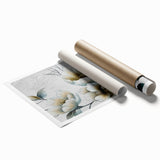 Abstract wall art featuring vibrant strokes and lines in shades of blue, orange, and yellow, ideal for modern decor. This rolled print is perfect for enhancing any living space with its dynamic design and contemporary aesthetic.