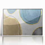 Framed wall art showcasing an abstract design of colorful strokes and lines, presented in a sleek white frame, ideal for modern and minimalist decor.