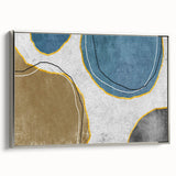 Framed canvas wall art showcasing an abstract design with silver strokes and lines, set against a neutral background, perfect for modern home decor.
