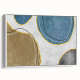 Framed canvas wall art showcasing an abstract design with colorful strokes and lines, displayed against a white backdrop, perfect for modern decor.