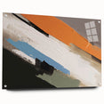 Abstract wall art design showcasing vibrant strokes and lines in a modern acrylic glass frame, elegantly displayed with decorative pins, ideal for contemporary decor.