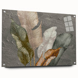 Abstract wall art featuring dynamic strokes and lines in vibrant colors, displayed in an acrylic glass frame with visible mounting pins, adding a modern touch to any decor.