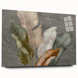 Abstract wall art design showcasing vibrant strokes and lines in a dynamic composition. The acrylic glass piece is displayed from the side, emphasizing its sleek finish and modern aesthetic, ideal for contemporary home decor.