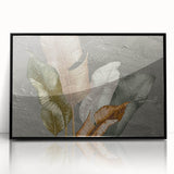 Framed wall art featuring an abstract design composed of colorful strokes and lines, set against a sleek black frame, ideal for modern home decor.