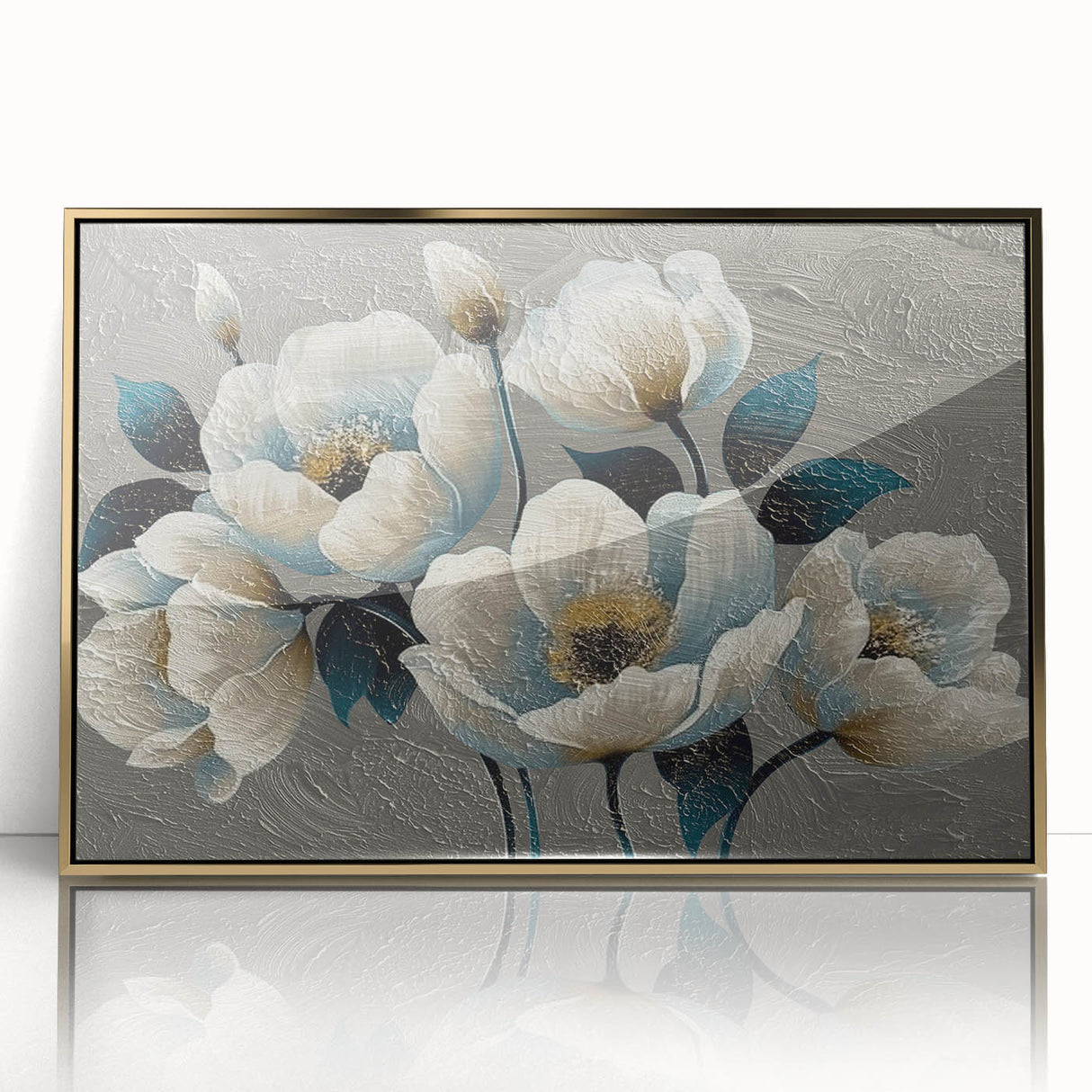 Framed wall art featuring an abstract design of gold strokes and lines on a white background, showcasing modern elegance and sophistication for contemporary decor.
