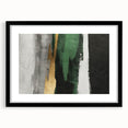Abstract wall art featuring vibrant strokes and lines in a modern design, framed in black with a white mat, ideal for contemporary home decor.