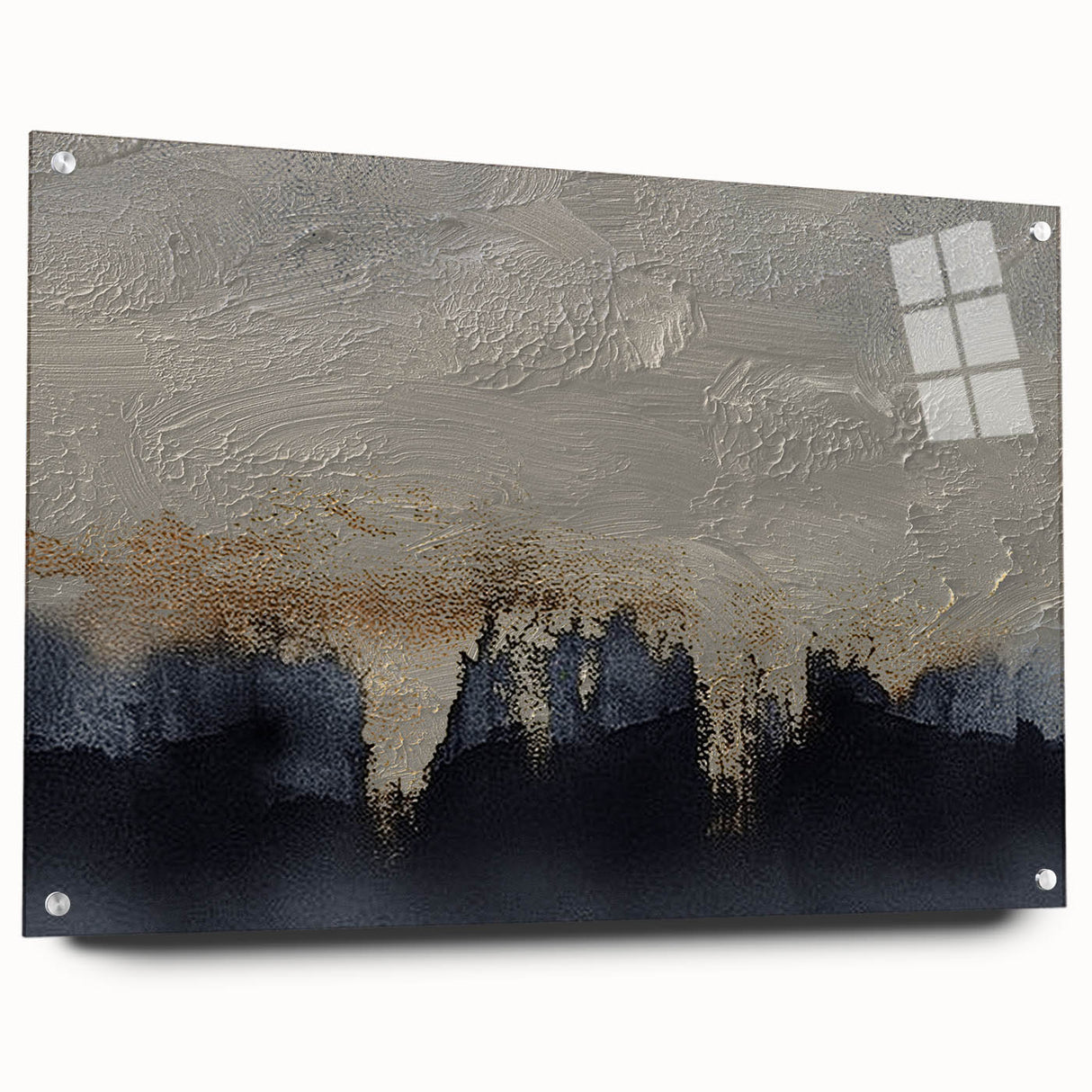 Abstract strokes and lines design showcased in a side view, featuring a modern wall art piece made of acrylic glass, mounted with pins. The vibrant colors and fluid patterns enhance contemporary decor, ideal for stylish interiors.